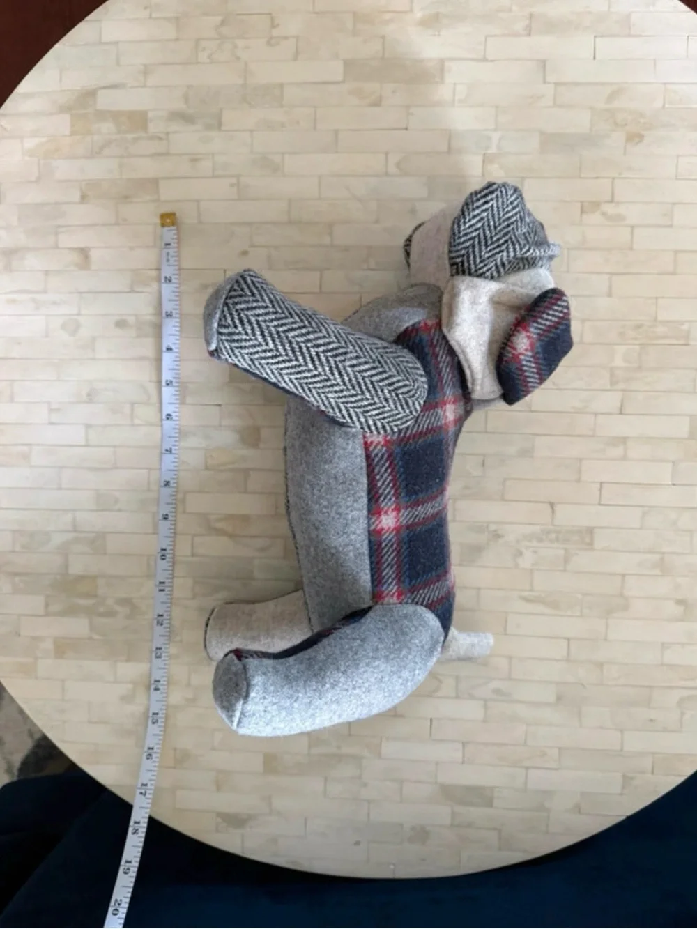 Muji Plaid & Herringbone Plush Dog Toy - Gray/Blue/Red